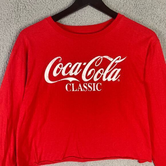 Coca-Cola Classic Red Cropped Long Sleeve T-Shirt Unisex Size L - Picture 3 of 5